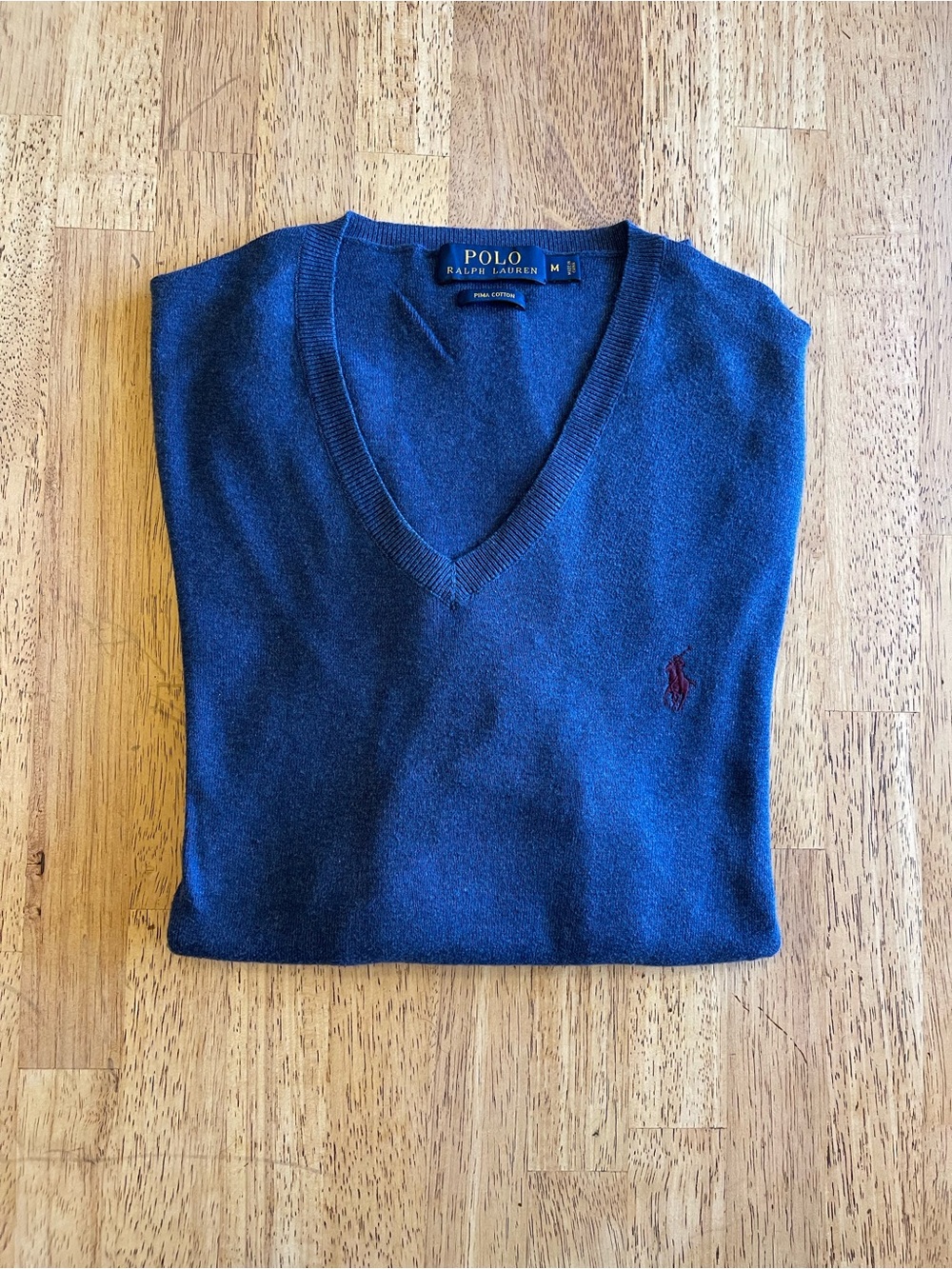 Ralph Lauren Men's V-Neck Sweater in Navy with Red Pony
